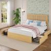 Garvee King Size Rattan Bed Frame, Bohemian Rattan Bed Frame King with Natural Headboard, Platform King Size Bed with Wooden Legs, LED Lights, No Box Spring Needed, Easy Assembly(Queen(4 Drawers))