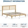 Garvee King Size Rattan Bed Frame, Bohemian Rattan Bed Frame King with Natural Headboard, Platform King Size Bed with Wooden Legs, LED Lights, No Box Spring Needed, Easy Assembly(King)