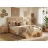 Garvee King Size Rattan Bed Frame, Bohemian Rattan Bed Frame King with Natural Headboard, Platform King Size Bed with Wooden Legs, LED Lights, No Box Spring Needed, Easy Assembly(Queen(4 Drawers))