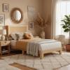 Garvee King Size Rattan Bed Frame, Bohemian Rattan Bed Frame King with Natural Headboard, Platform King Size Bed with Wooden Legs, LED Lights, No Box Spring Needed, Easy Assembly(Twin)