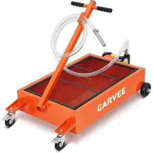 Garvee Waste Oil Drain Pan with 110V Pump, 15 gal Low Profile Electric Oil Drain Change Pan with 8 ft Hose & Folding Handle, Rolling Oil Drain Cart for Truck, RVs, Buses(Manual)