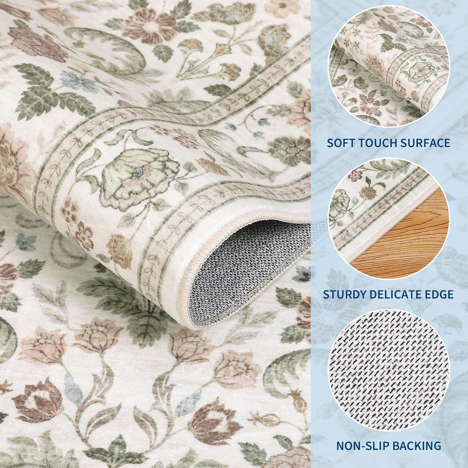 image:imageGarvee 10x13 Vintage Area Rug for Bedroom Large Living Room Rug with Non Slip Backing Floral Border Stain Resistant Non Shedding Area Rugs Low Pile Soft Mats for Bedroom Dining Room PinkCottagebeige