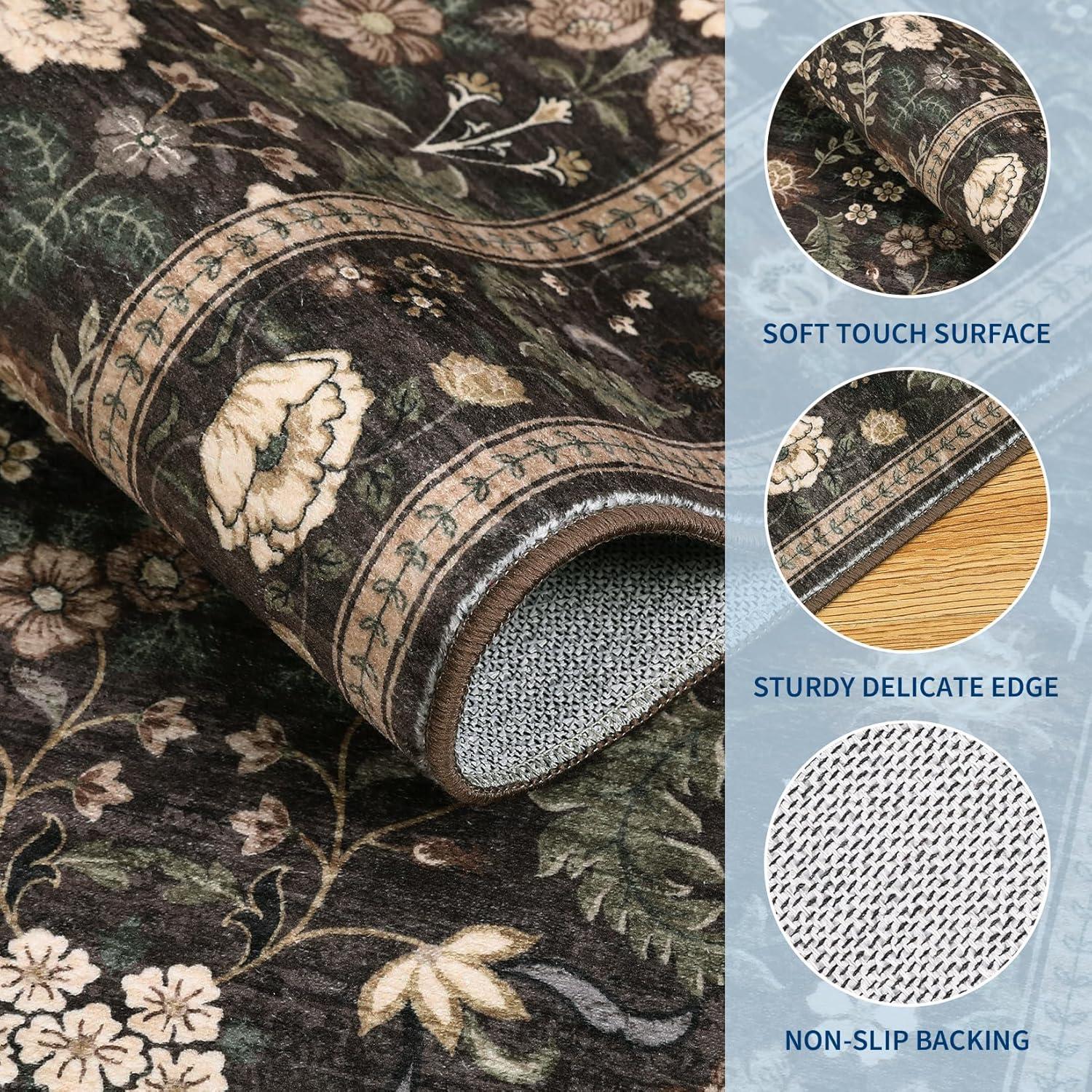 image:imageGarvee 10x13 Vintage Area Rug for Bedroom Large Living Room Rug with Non Slip Backing Floral Border Stain Resistant Non Shedding Area Rugs Low Pile Soft Mats for Bedroom Dining Room PinkCottagechocolate Brown