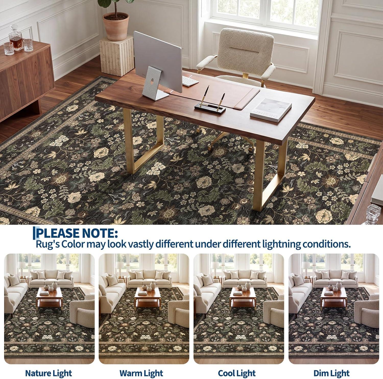 image:imageGarvee 10x13 Vintage Area Rug for Bedroom Large Living Room Rug with Non Slip Backing Floral Border Stain Resistant Non Shedding Area Rugs Low Pile Soft Mats for Bedroom Dining Room PinkCottagechocolate Brown