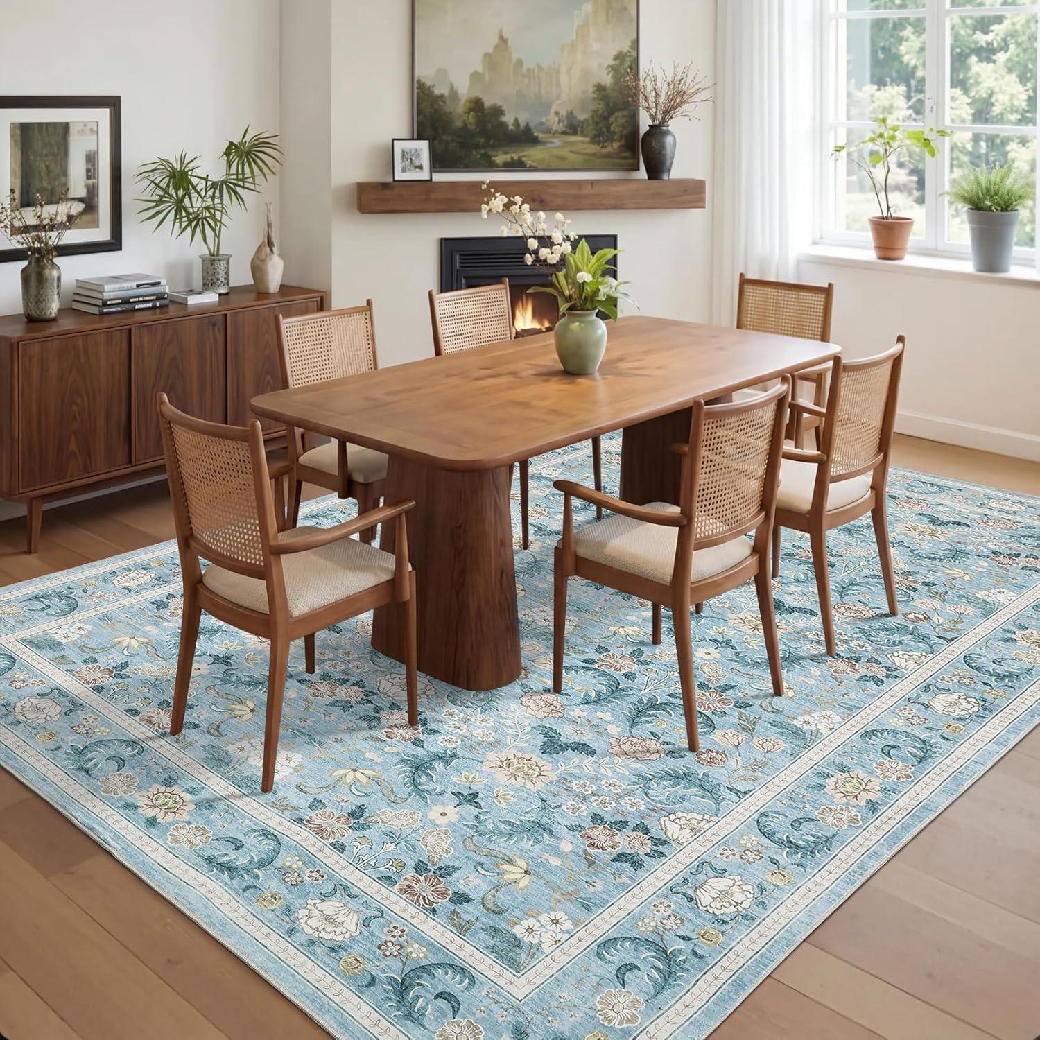 image:imageGarvee 10x13 Vintage Area Rug for Bedroom Large Living Room Rug with Non Slip Backing Floral Border Stain Resistant Non Shedding Area Rugs Low Pile Soft Mats for Bedroom Dining Room PinkCottageblue