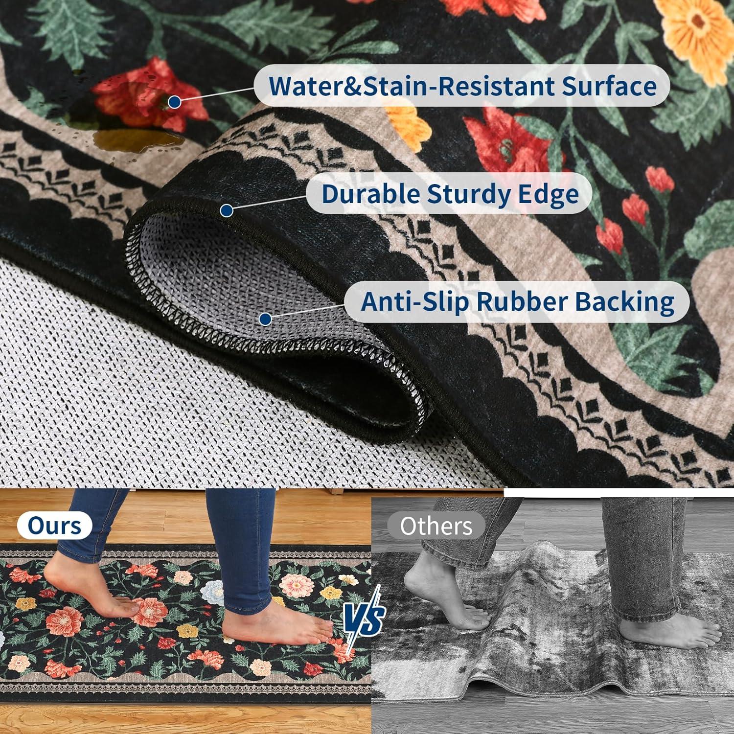 image:imageGarvee 10x13 Vintage Area Rug for Bedroom Large Living Room Rug with Non Slip Backing Floral Border Stain Resistant Non Shedding Area Rugs Low Pile Soft Mats for Bedroom Dining Room PinkFarmhouseblack