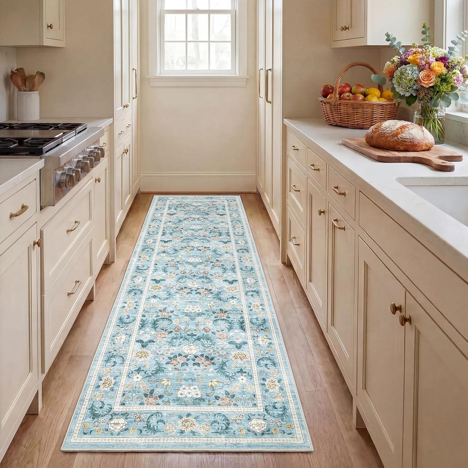 image:imageGarvee 10x13 Vintage Area Rug for Bedroom Large Living Room Rug with Non Slip Backing Floral Border Stain Resistant Non Shedding Area Rugs Low Pile Soft Mats for Bedroom Dining Room PinkCottageblue