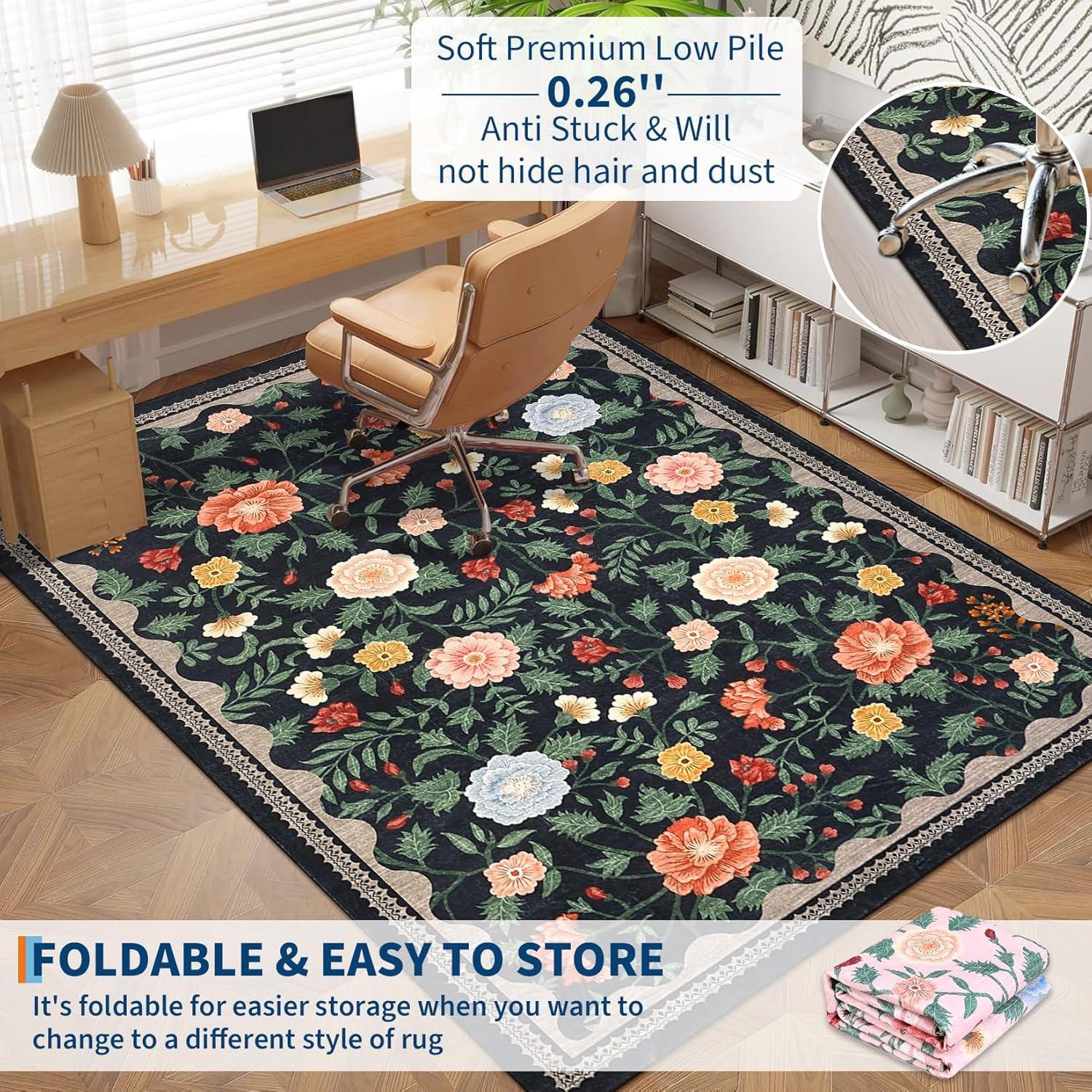 image:imageGarvee 10x13 Vintage Area Rug for Bedroom Large Living Room Rug with Non Slip Backing Floral Border Stain Resistant Non Shedding Area Rugs Low Pile Soft Mats for Bedroom Dining Room PinkFarmhouseblack