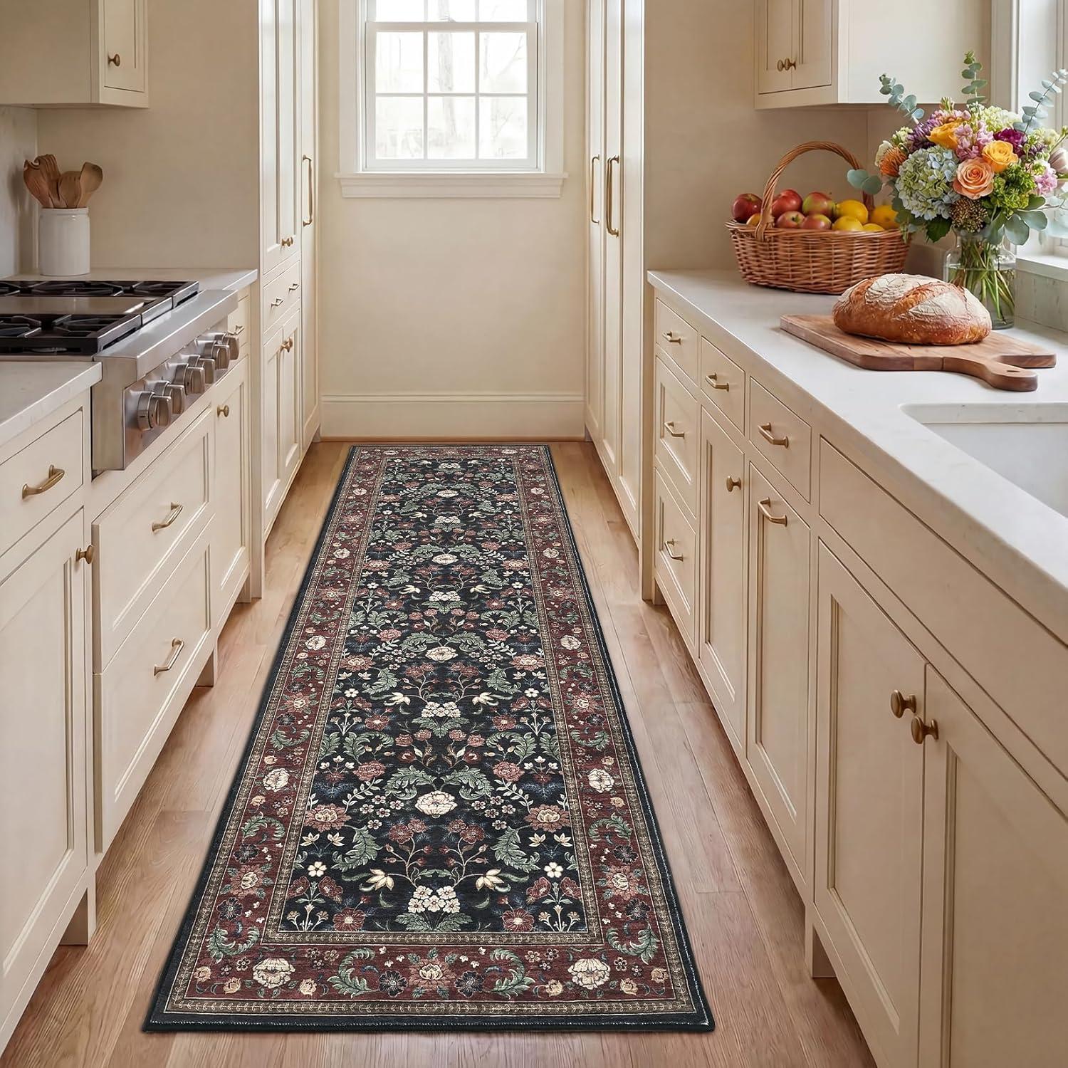 image:imageGarvee 10x13 Vintage Area Rug for Bedroom Large Living Room Rug with Non Slip Backing Floral Border Stain Resistant Non Shedding Area Rugs Low Pile Soft Mats for Bedroom Dining Room PinkCottageblackRed