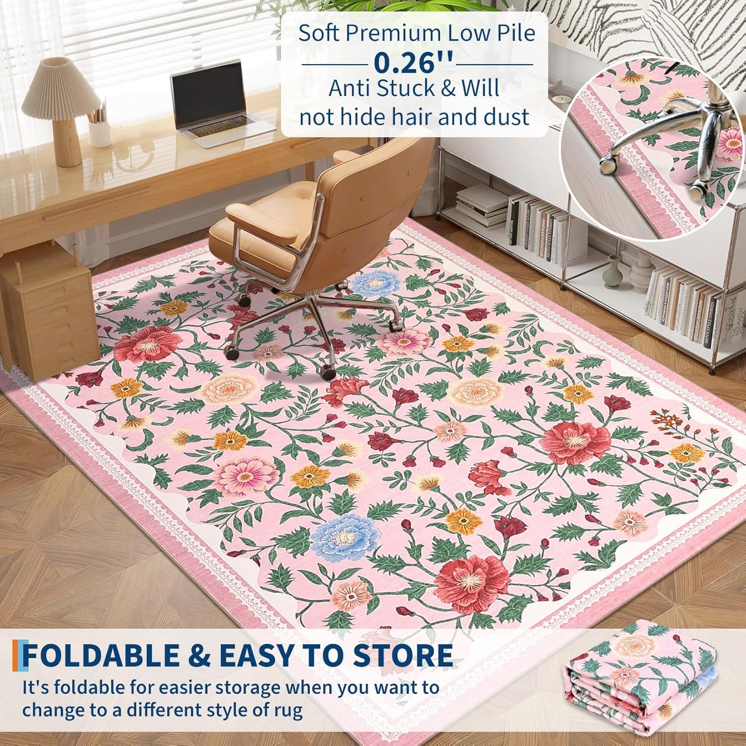 image:imageGarvee 10x13 Vintage Area Rug for Bedroom Large Living Room Rug with Non Slip Backing Floral Border Stain Resistant Non Shedding Area Rugs Low Pile Soft Mats for Bedroom Dining Room PinkFarmhousepink