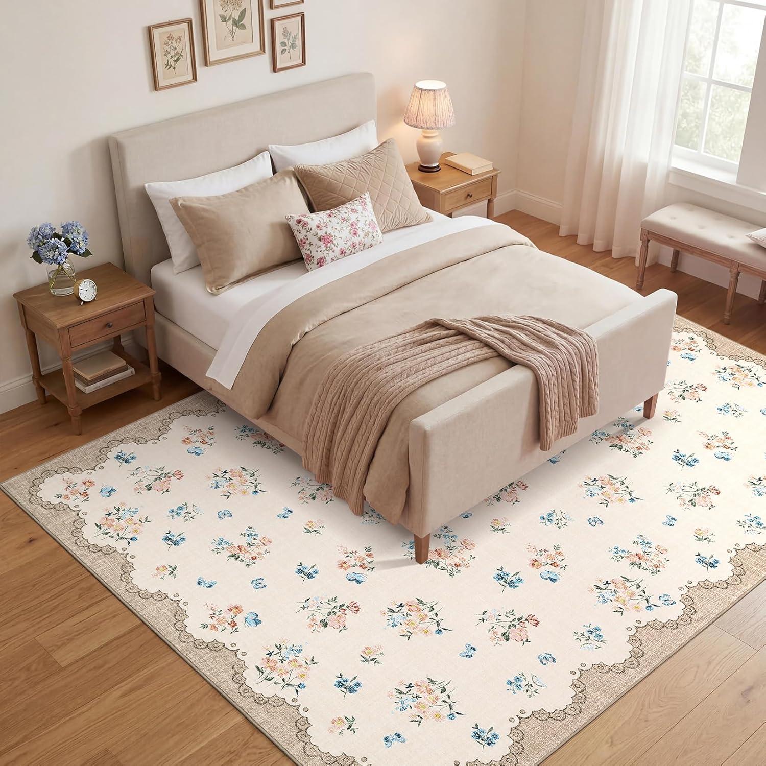 image:imageGarvee Floral Runner for Hallways Non Slip 2x6 Washable Kitchen Runner Rug Vintage Soft Thin Low Pile Carpet Mat for Girls Bedroom Bedside Laundry Bathroom Indoor Farmhouse Entryway Rugs PinkCottagecorebeige