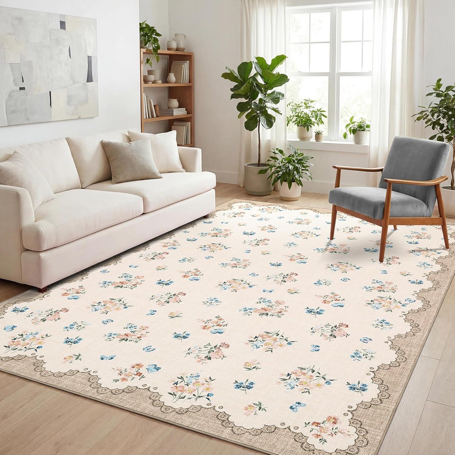 image:imageGarvee Floral Runner for Hallways Non Slip 2x6 Washable Kitchen Runner Rug Vintage Soft Thin Low Pile Carpet Mat for Girls Bedroom Bedside Laundry Bathroom Indoor Farmhouse Entryway Rugs PinkCottagecorebeige