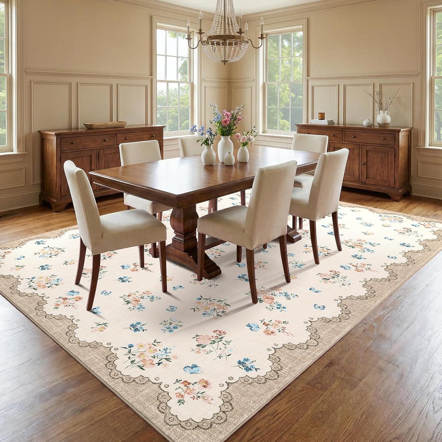image:imageGarvee Floral Runner for Hallways Non Slip 2x6 Washable Kitchen Runner Rug Vintage Soft Thin Low Pile Carpet Mat for Girls Bedroom Bedside Laundry Bathroom Indoor Farmhouse Entryway Rugs PinkCottagecorebeige