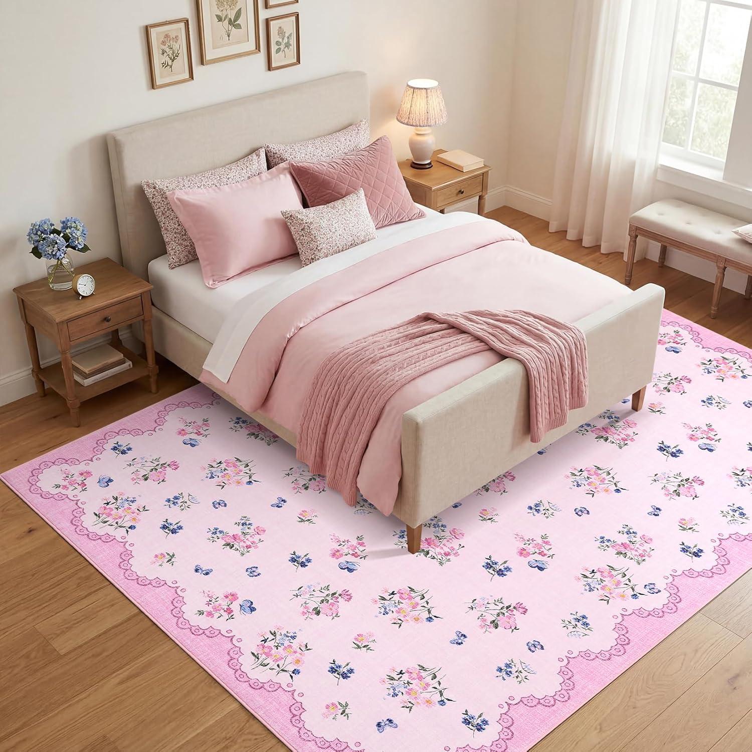 image:imageGarvee Floral Runner for Hallways Non Slip 2x6 Washable Kitchen Runner Rug Vintage Soft Thin Low Pile Carpet Mat for Girls Bedroom Bedside Laundry Bathroom Indoor Farmhouse Entryway Rugs PinkCottagecorepink
