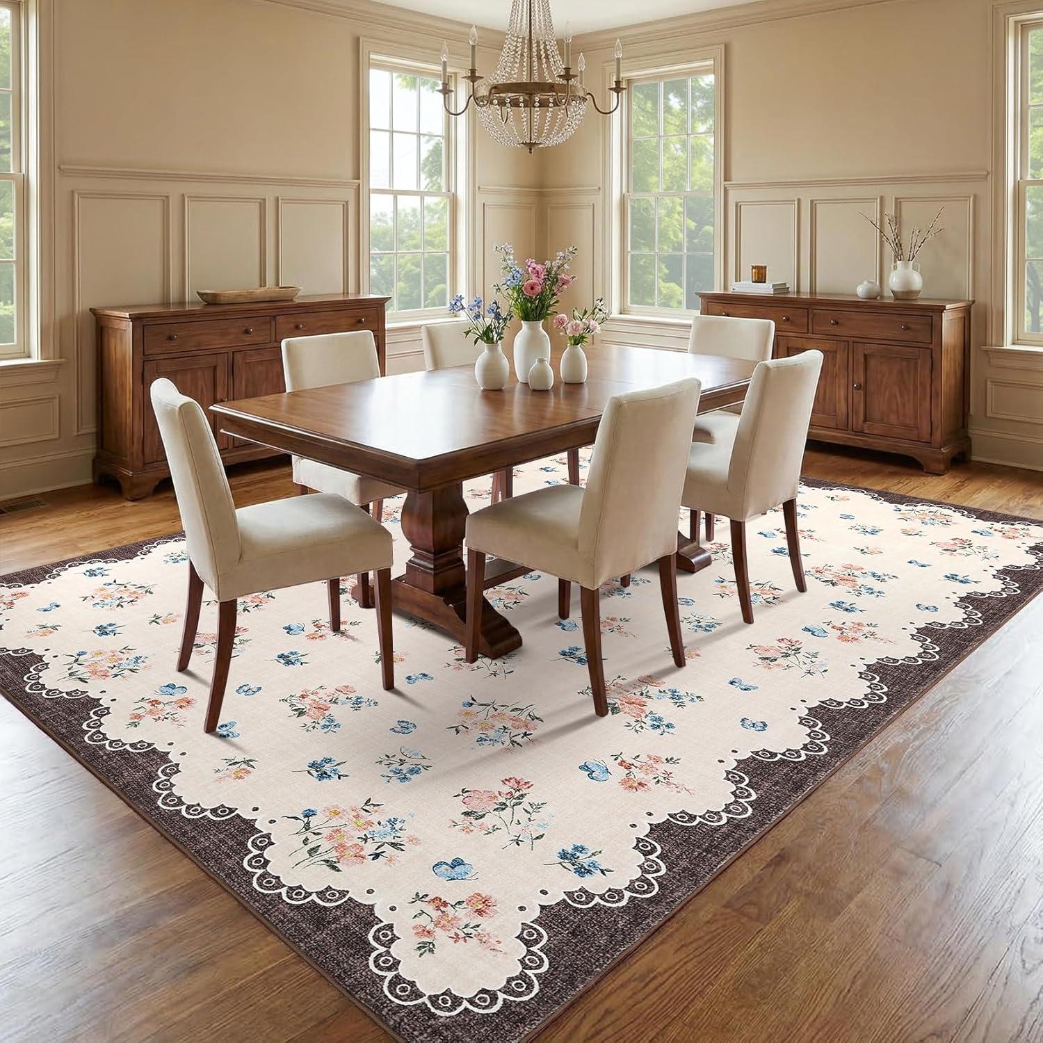 image:imageGarvee Floral Runner for Hallways Non Slip 2x6 Washable Kitchen Runner Rug Vintage Soft Thin Low Pile Carpet Mat for Girls Bedroom Bedside Laundry Bathroom Indoor Farmhouse Entryway Rugs PinkCottagecorebrown