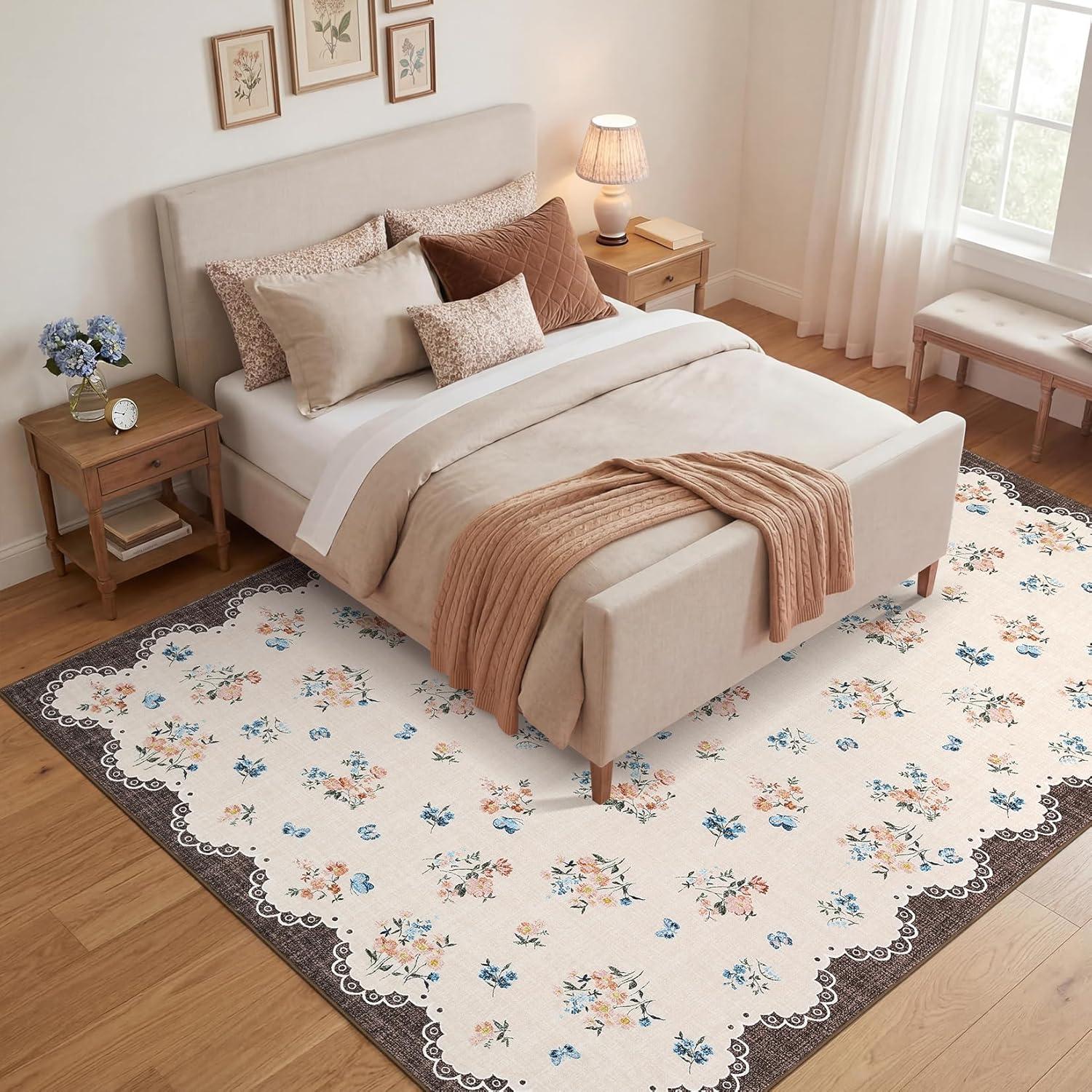 image:imageGarvee Floral Runner for Hallways Non Slip 2x6 Washable Kitchen Runner Rug Vintage Soft Thin Low Pile Carpet Mat for Girls Bedroom Bedside Laundry Bathroom Indoor Farmhouse Entryway Rugs PinkCottagecorebrown