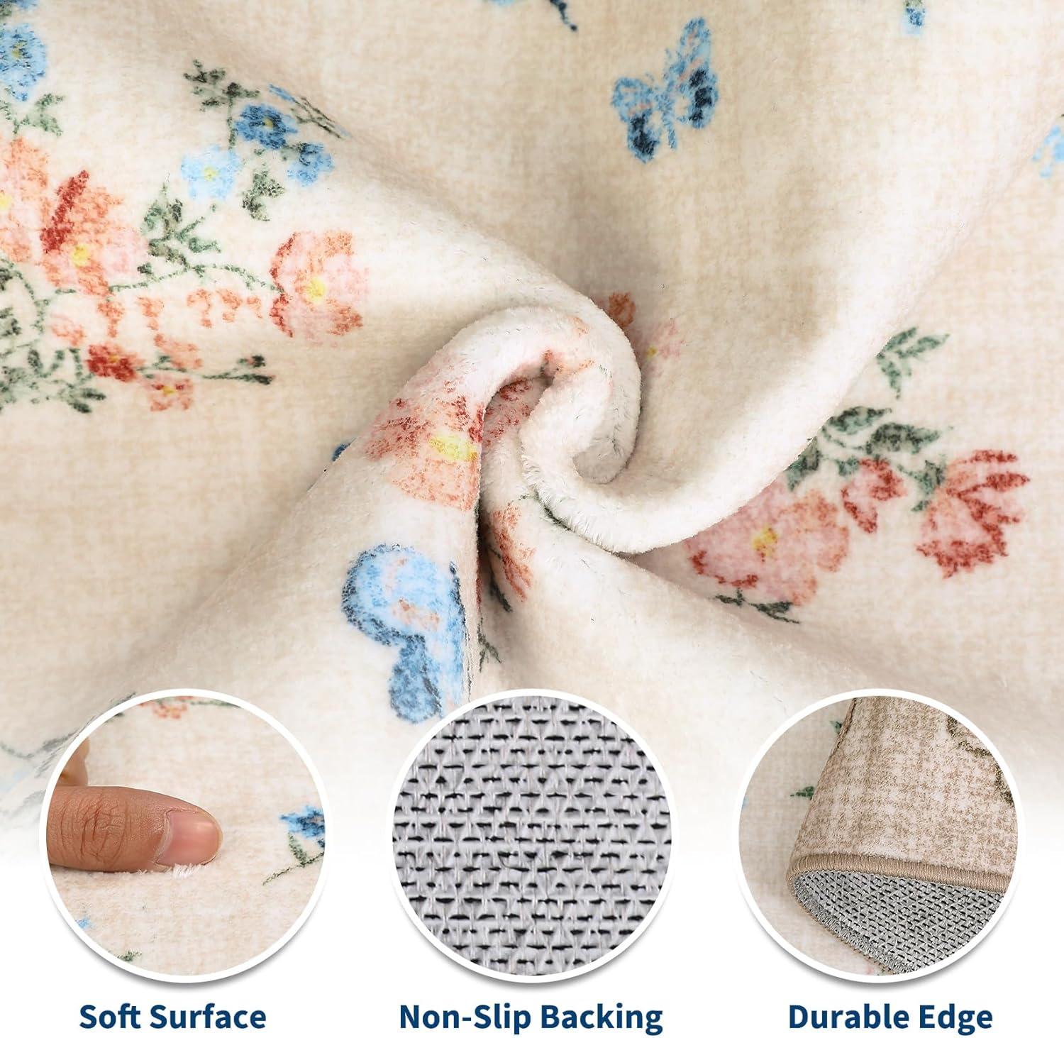 image:imageGarvee Floral Runner for Hallways Non Slip 2x6 Washable Kitchen Runner Rug Vintage Soft Thin Low Pile Carpet Mat for Girls Bedroom Bedside Laundry Bathroom Indoor Farmhouse Entryway Rugs PinkCottagecorebeige