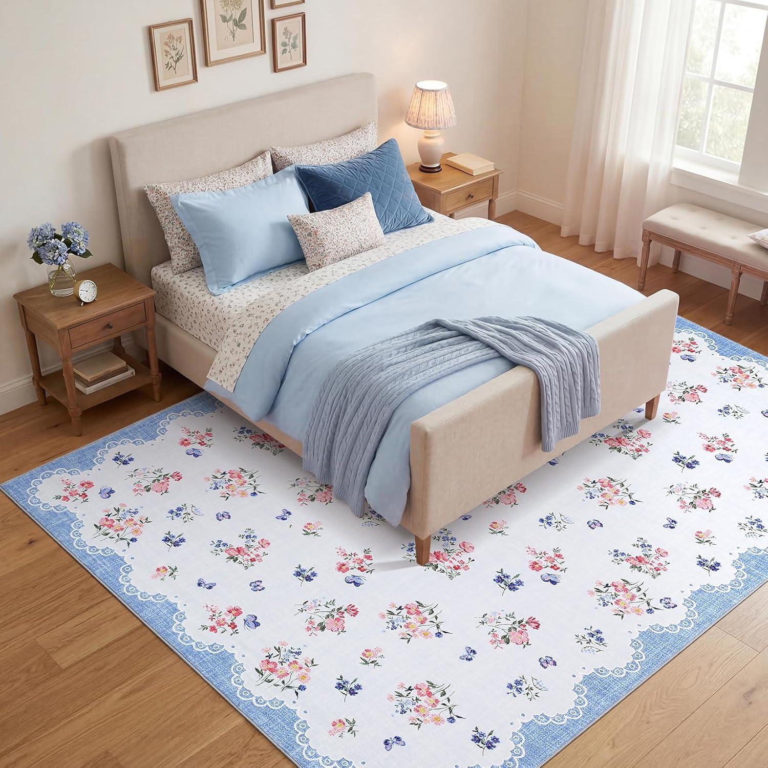 image:imageGarvee Floral Runner for Hallways Non Slip 2x6 Washable Kitchen Runner Rug Vintage Soft Thin Low Pile Carpet Mat for Girls Bedroom Bedside Laundry Bathroom Indoor Farmhouse Entryway Rugs PinkCottagecoreblue
