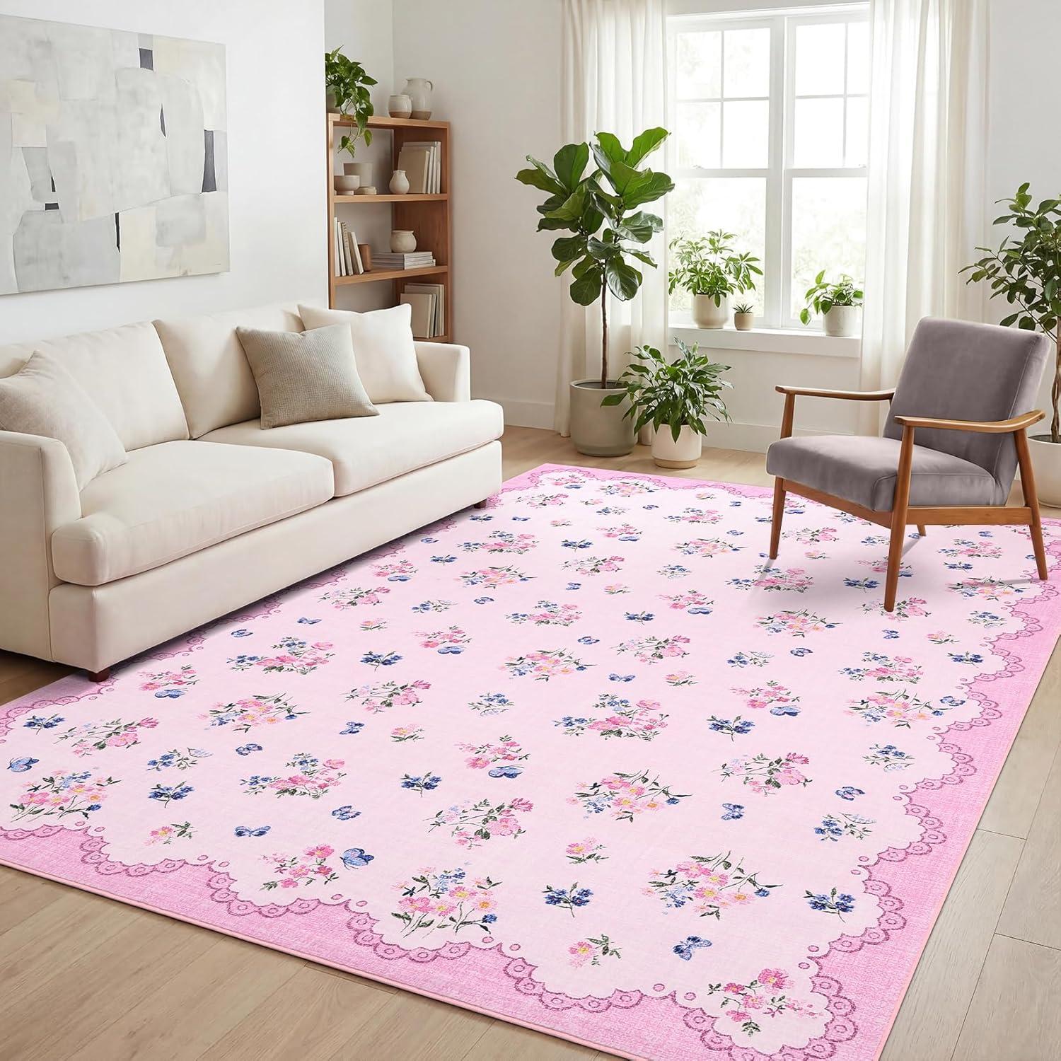 image:imageGarvee Floral Runner for Hallways Non Slip 2x6 Washable Kitchen Runner Rug Vintage Soft Thin Low Pile Carpet Mat for Girls Bedroom Bedside Laundry Bathroom Indoor Farmhouse Entryway Rugs PinkCottagecorepink