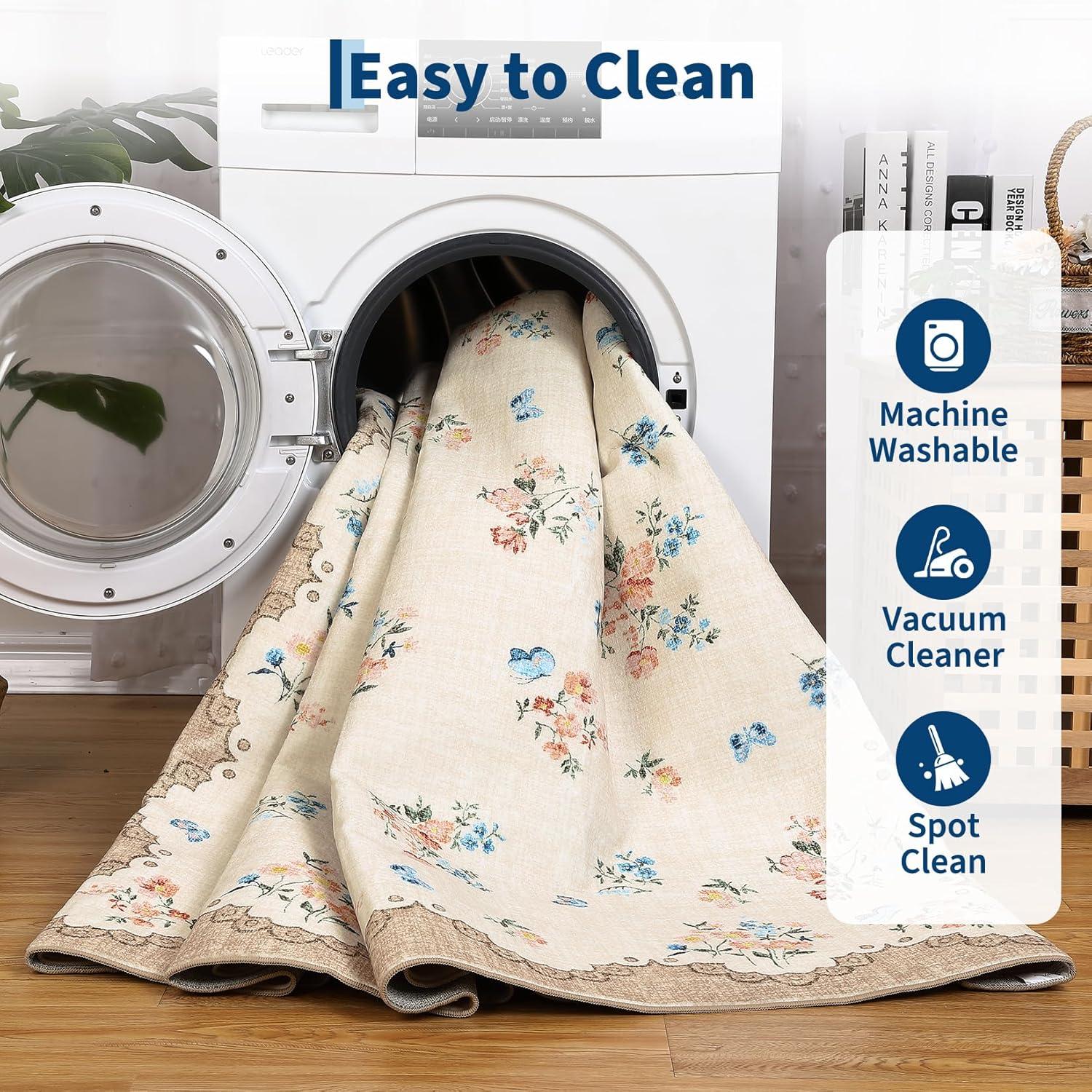 image:imageGarvee Floral Runner for Hallways Non Slip 2x6 Washable Kitchen Runner Rug Vintage Soft Thin Low Pile Carpet Mat for Girls Bedroom Bedside Laundry Bathroom Indoor Farmhouse Entryway Rugs PinkCottagecorebeige