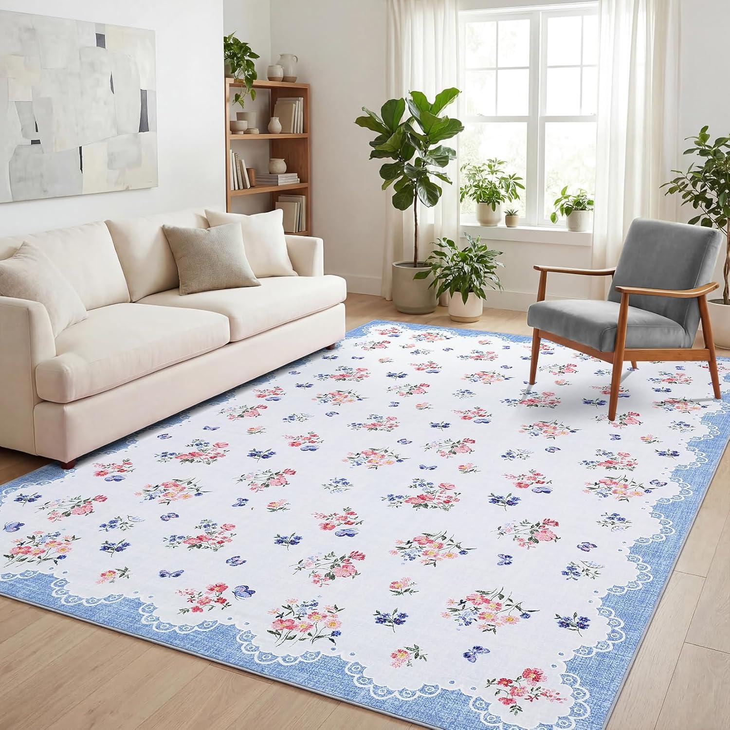 image:imageGarvee Floral Runner for Hallways Non Slip 2x6 Washable Kitchen Runner Rug Vintage Soft Thin Low Pile Carpet Mat for Girls Bedroom Bedside Laundry Bathroom Indoor Farmhouse Entryway Rugs PinkCottagecoreblue