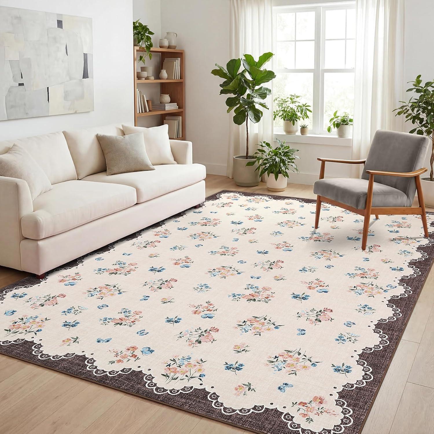 image:imageGarvee Floral Runner for Hallways Non Slip 2x6 Washable Kitchen Runner Rug Vintage Soft Thin Low Pile Carpet Mat for Girls Bedroom Bedside Laundry Bathroom Indoor Farmhouse Entryway Rugs PinkCottagecorebrown