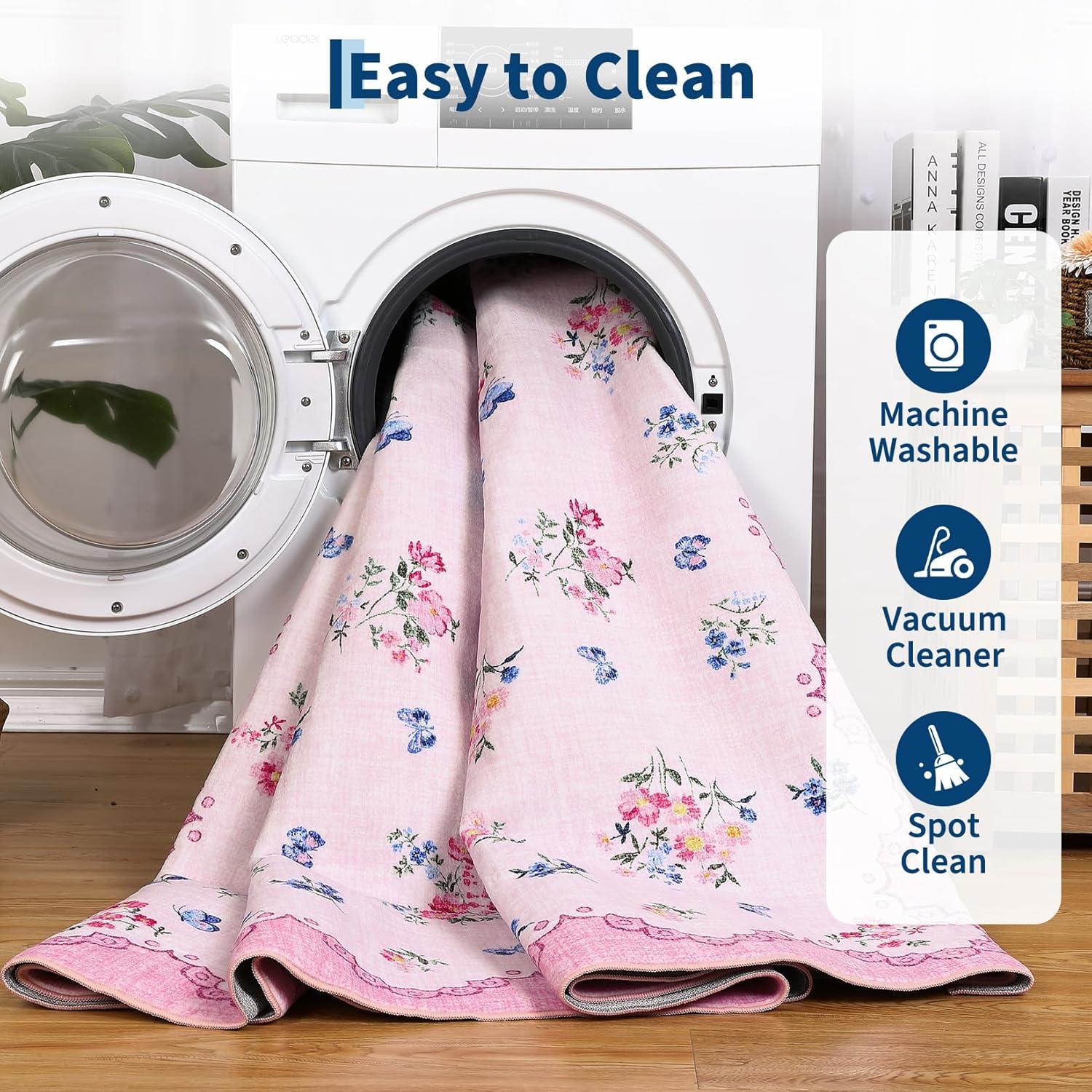 image:imageGarvee Floral Runner for Hallways Non Slip 2x6 Washable Kitchen Runner Rug Vintage Soft Thin Low Pile Carpet Mat for Girls Bedroom Bedside Laundry Bathroom Indoor Farmhouse Entryway Rugs PinkCottagecorepink