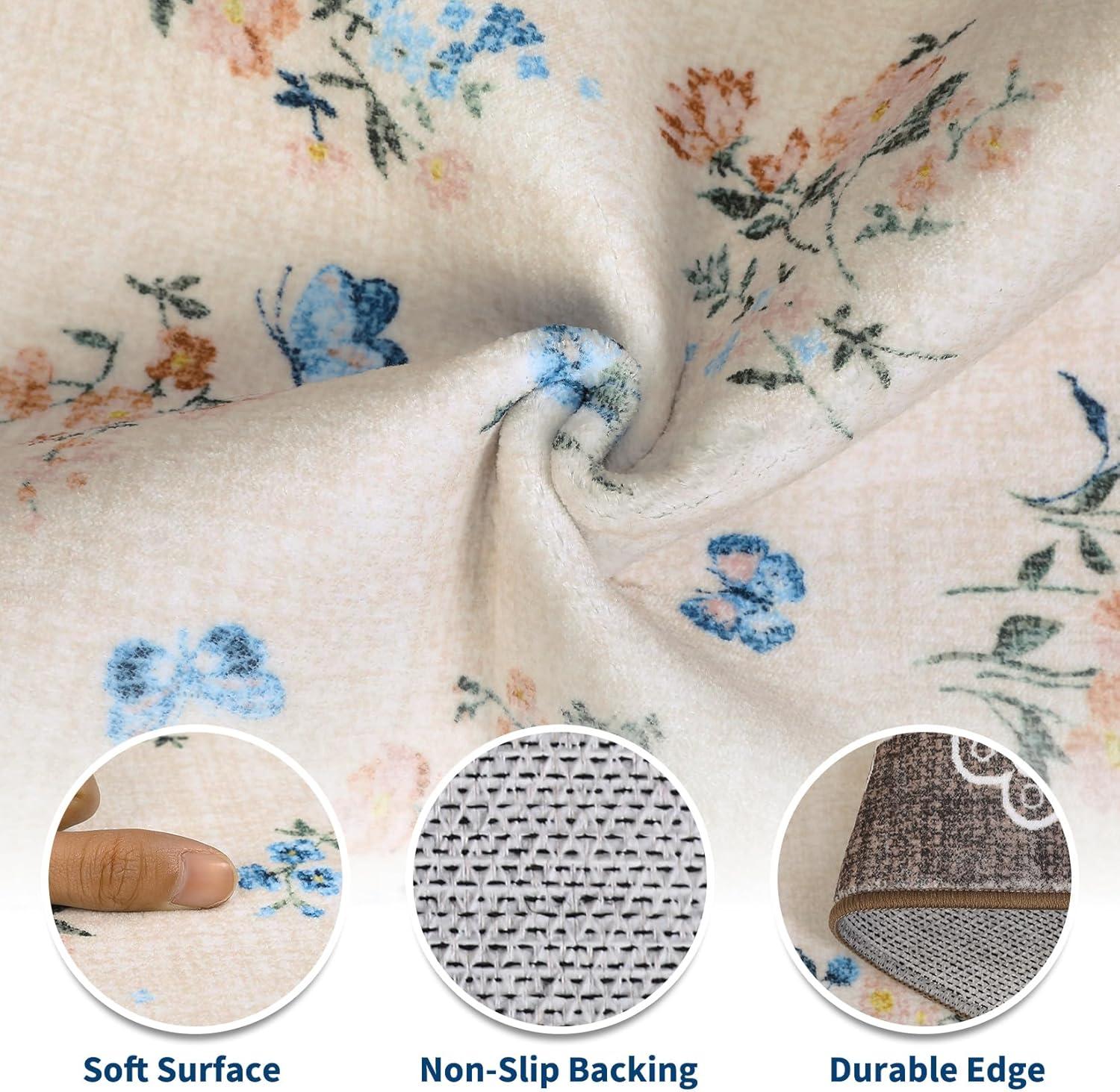 image:imageGarvee Floral Runner for Hallways Non Slip 2x6 Washable Kitchen Runner Rug Vintage Soft Thin Low Pile Carpet Mat for Girls Bedroom Bedside Laundry Bathroom Indoor Farmhouse Entryway Rugs PinkCottagecorebrown
