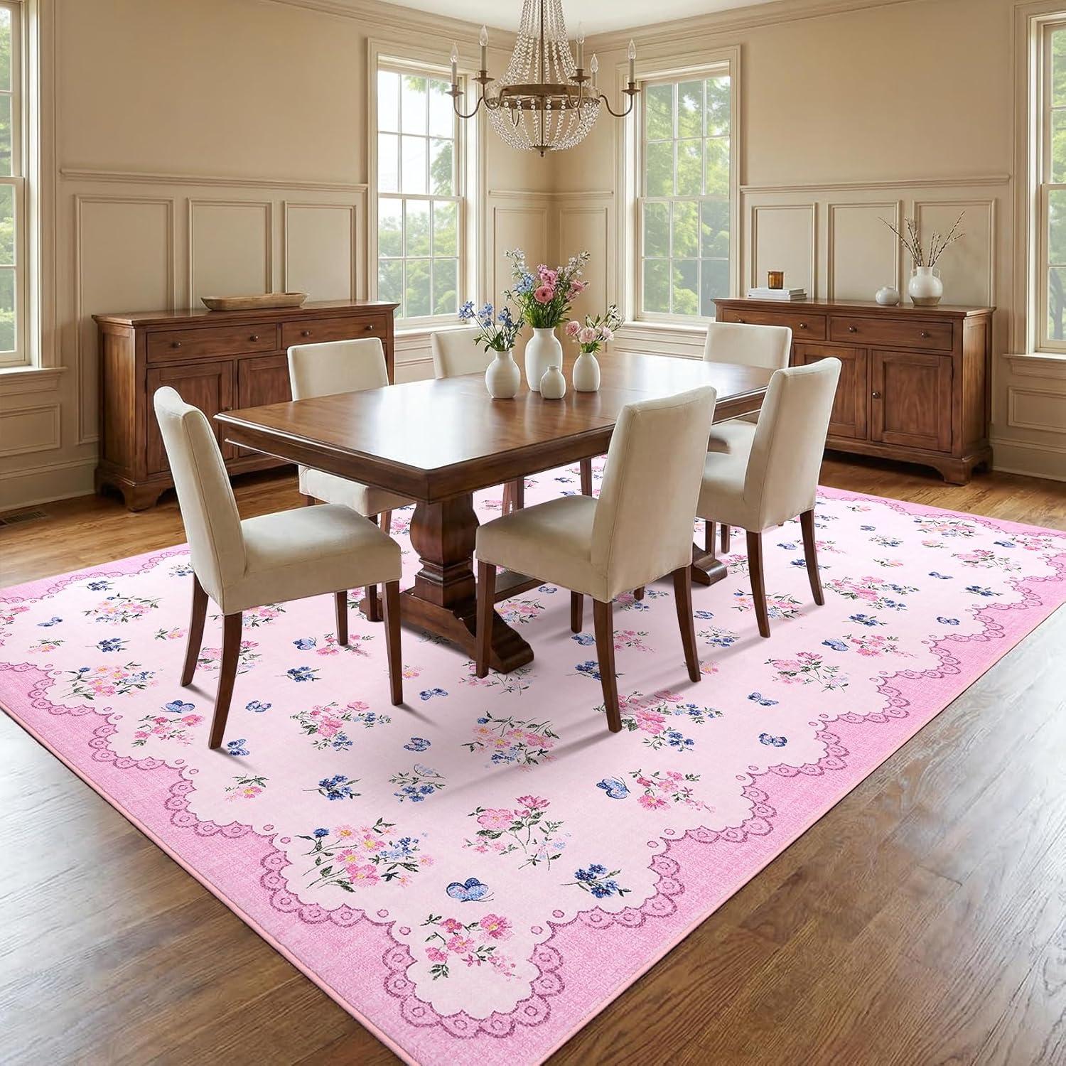 image:imageGarvee Floral Runner for Hallways Non Slip 2x6 Washable Kitchen Runner Rug Vintage Soft Thin Low Pile Carpet Mat for Girls Bedroom Bedside Laundry Bathroom Indoor Farmhouse Entryway Rugs PinkCottagecorepink