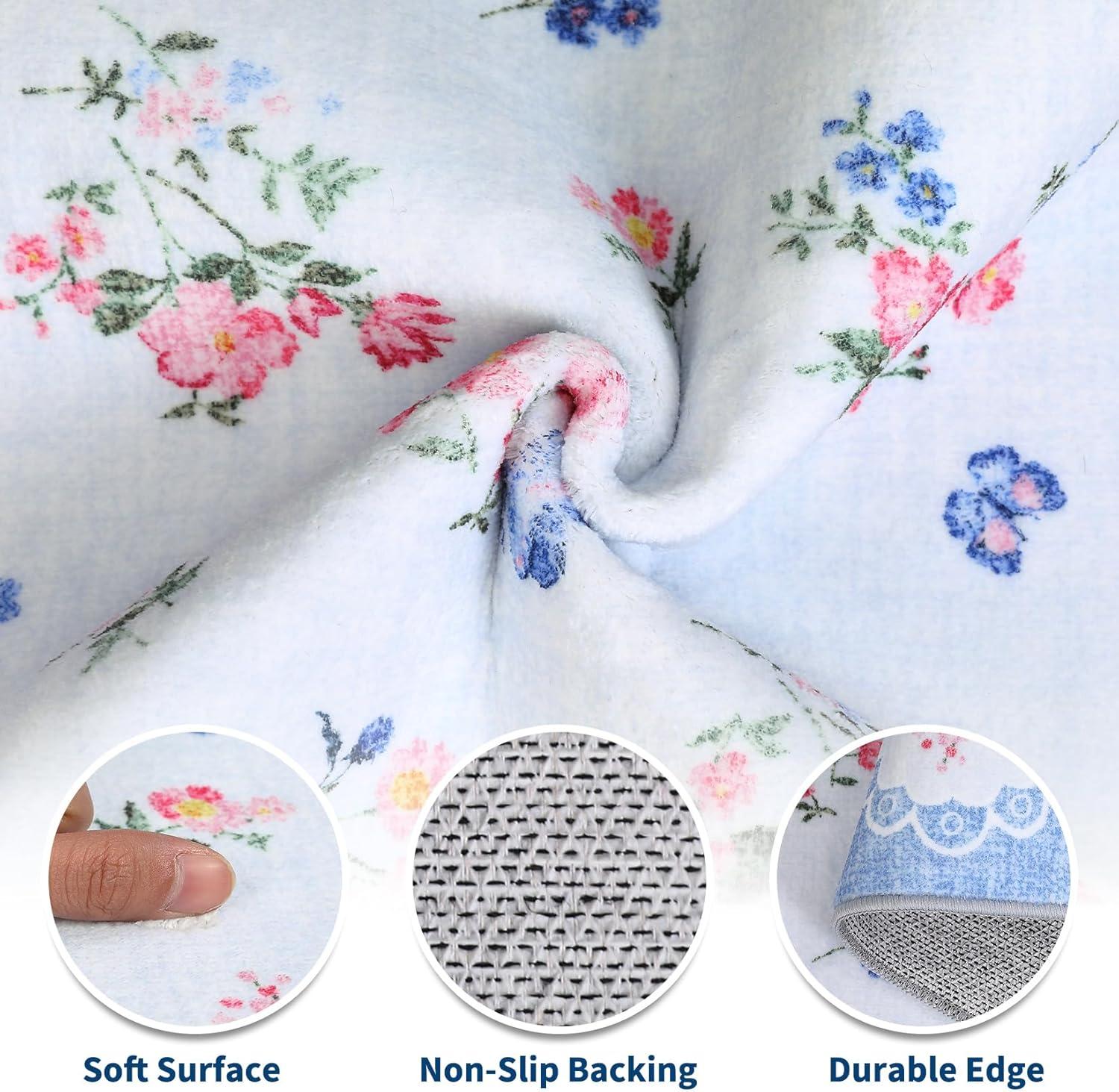 image:imageGarvee Floral Runner for Hallways Non Slip 2x6 Washable Kitchen Runner Rug Vintage Soft Thin Low Pile Carpet Mat for Girls Bedroom Bedside Laundry Bathroom Indoor Farmhouse Entryway Rugs PinkCottagecoreblue