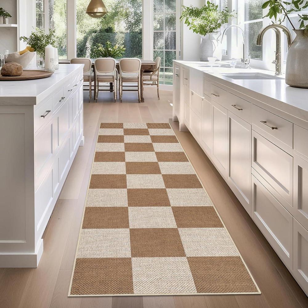 image:imageGarvee 5x7 Washable Easy Jute Area Rugs for Living Room Bedroom High Traffic Foldable Rug Distressed Diamond Checkered Office Carpet Non Slip Backing Farmhouse Floor Cover Black and TanCheckerboardbrown