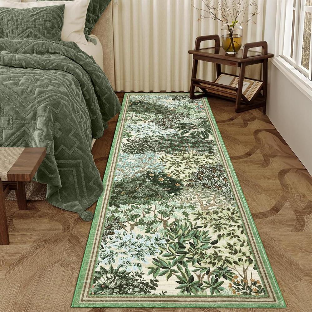 image:imageGarvee Forest Rugs 9x12 Washable Soft Non Slip Area Rug for Living Room Botanical Low Pile Soft Bedroom Rugs Indoor Farmhouse Stain Resistant Floor Rug for Dining Room Office Dark GreenForestbeige