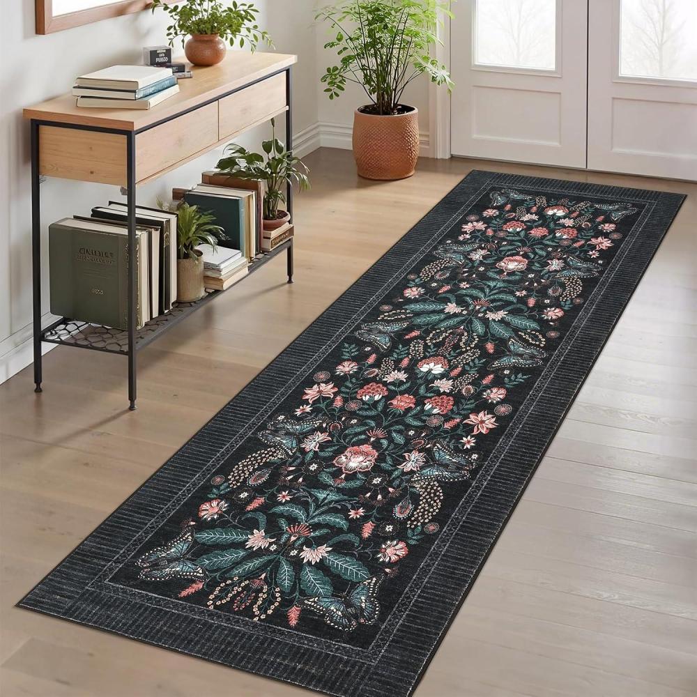 image:imageGarvee Pink Bedroom Rug for Girls Room Decor 8x10 Washable Cute Playroom Nursery Rug Soft Floral Low Pile Throw Carpet for Kids Living Dining Room Indoor Farmhouse Floor Rugs for Home OfficeFarmhouseblack