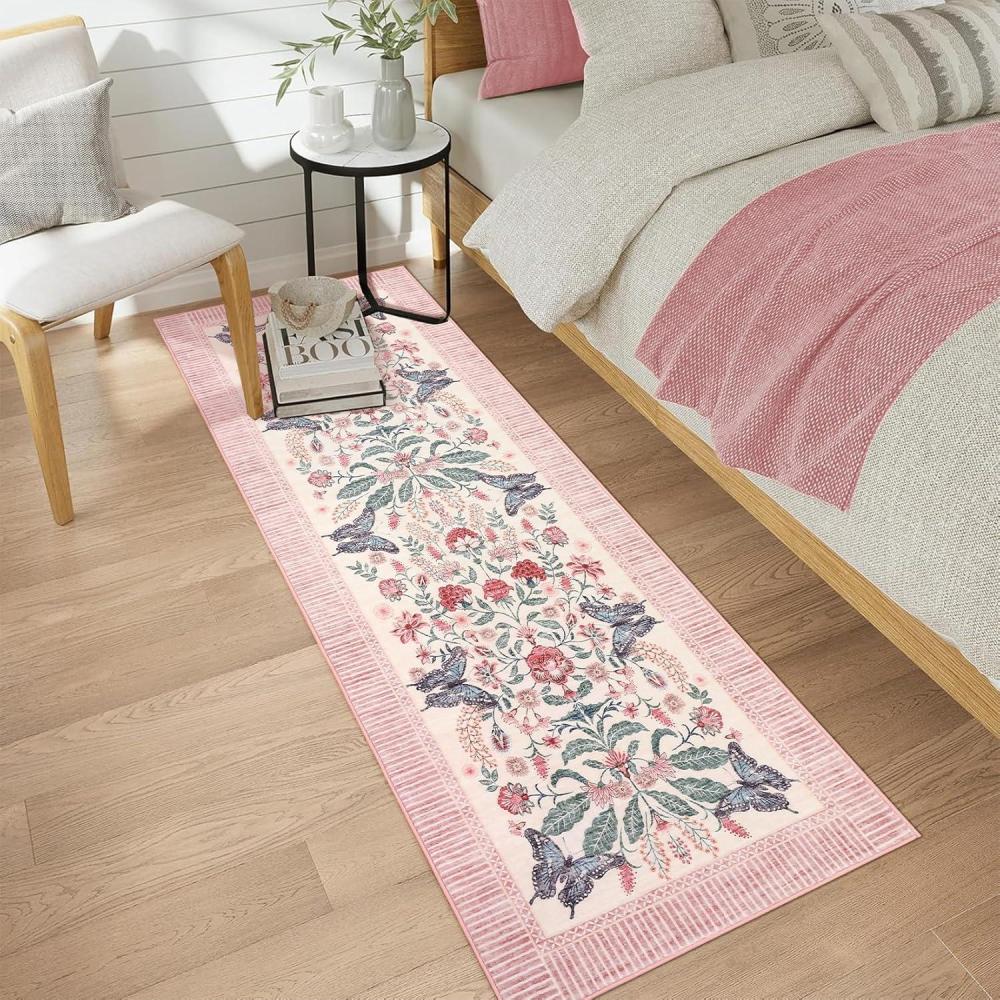image:imageGarvee Pink Bedroom Rug for Girls Room Decor 8x10 Washable Cute Playroom Nursery Rug Soft Floral Low Pile Throw Carpet for Kids Living Dining Room Indoor Farmhouse Floor Rugs for Home OfficeFarmhousepink