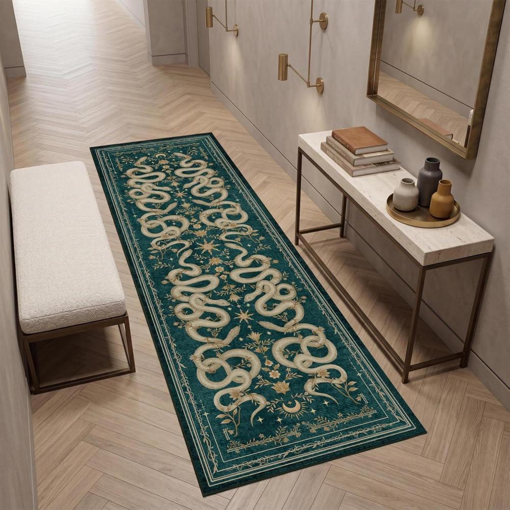 image:imageGarvee Snake Gothic 6x9 Area Rug Dark Whimsical Moody Witchy Unique Soft Thin Large Carpet for Living Room Bedroom Dining Room Playroom Indoor Decor Low Pile TPE Backing TaupeBlue Green