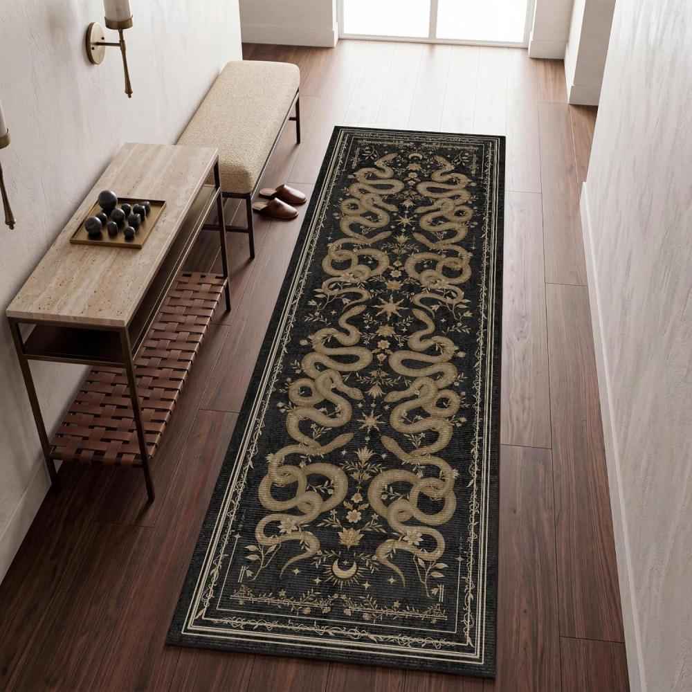 image:imageGarvee Snake Gothic 6x9 Area Rug Dark Whimsical Moody Witchy Unique Soft Thin Large Carpet for Living Room Bedroom Dining Room Playroom Indoor Decor Low Pile TPE Backing TaupeBlack Gray