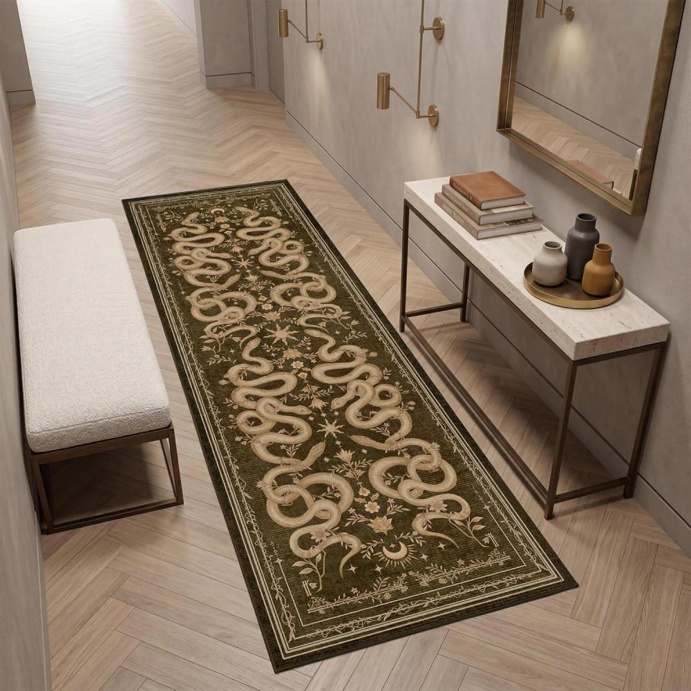 image:imageGarvee Snake Gothic 6x9 Area Rug Dark Whimsical Moody Witchy Unique Soft Thin Large Carpet for Living Room Bedroom Dining Room Playroom Indoor Decor Low Pile TPE Backing TaupeBrown