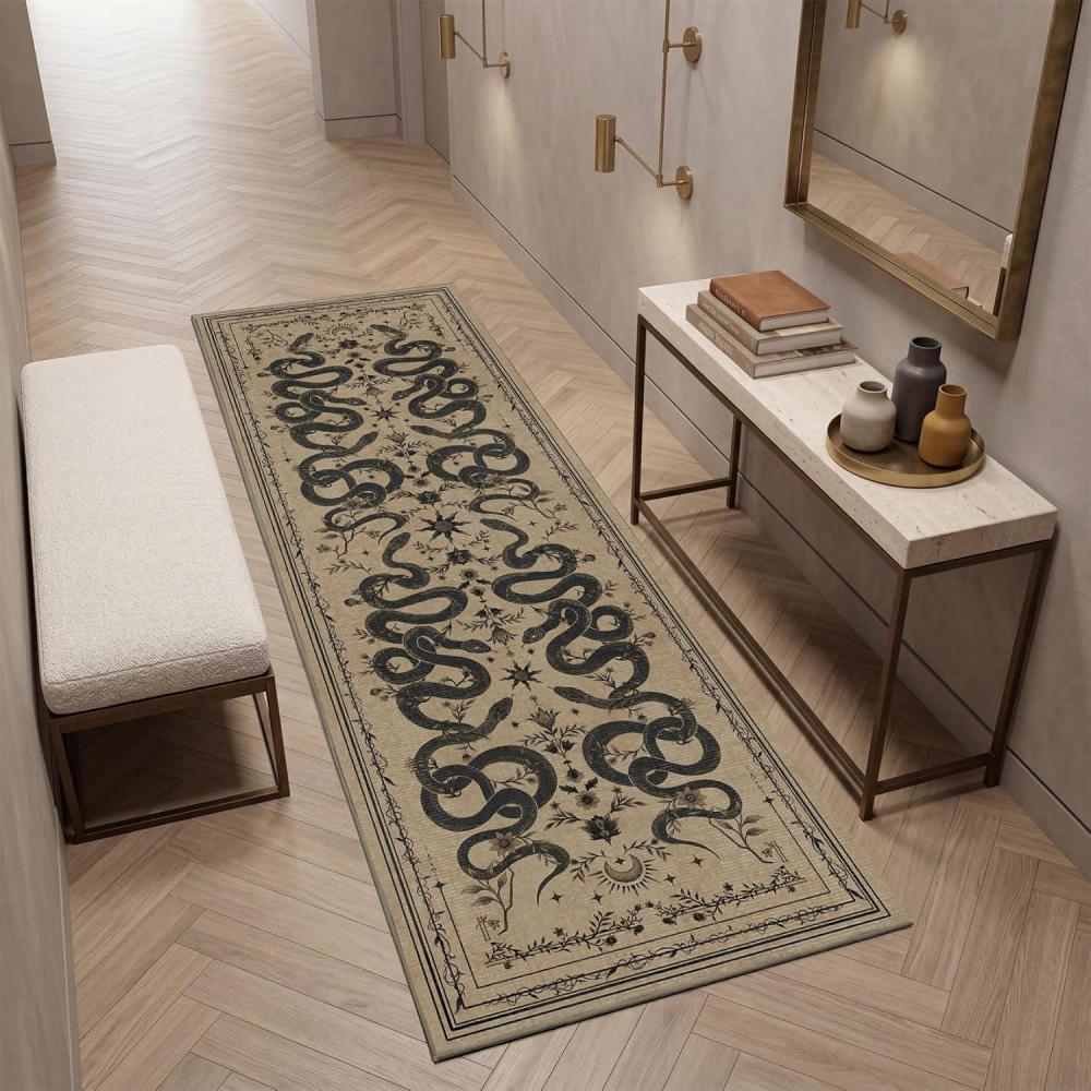 image:imageGarvee Snake Gothic 6x9 Area Rug Dark Whimsical Moody Witchy Unique Soft Thin Large Carpet for Living Room Bedroom Dining Room Playroom Indoor Decor Low Pile TPE Backing TaupeTaupe
