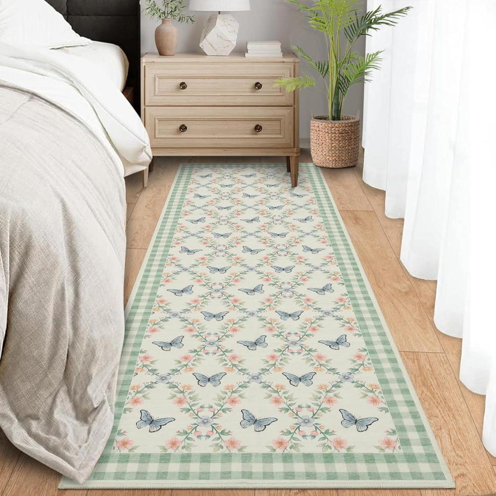image:imageGarvee Washable 2x6 Runner Rug for Hallway Kitchen Soft Farmhouse Accent Non Slip Runner with Butterflies Print Green Botanical Floral Carpet for Laundry BathroomButterflygreen