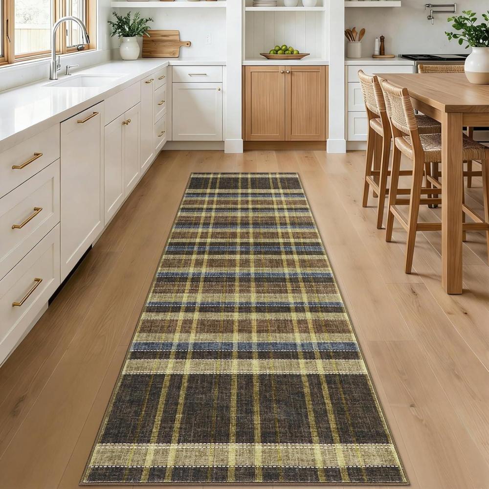 image:imageGarvee Washable 5x7 Area Rug for Living Room Plaid Checkered Non Slip Bedroom Rugs Ultra Thin Low Pile Striped Indoor Carpet for Dining Room Office Modern Home Decor Rugs TaupePlaid Modernbrown