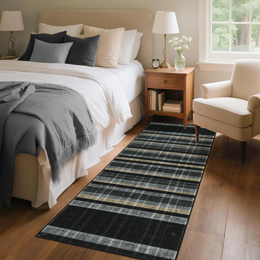 image:imageGarvee Washable 5x7 Area Rug for Living Room Plaid Checkered Non Slip Bedroom Rugs Ultra Thin Low Pile Striped Indoor Carpet for Dining Room Office Modern Home Decor Rugs TaupePlaid Modernblack