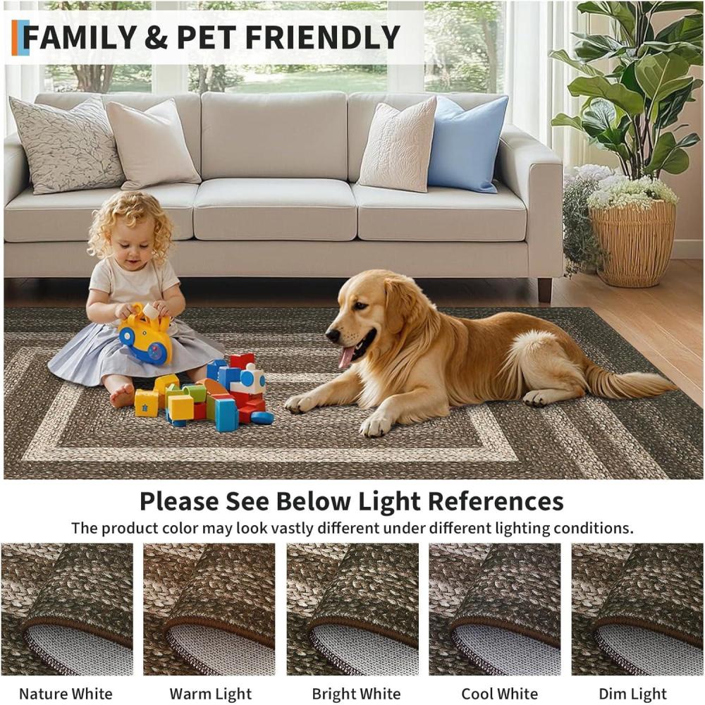 image:imageGarvee Washable Non Slip 5x7 Area Rug Imitation Braided Living Room Carpet Stain Resistant Low Profile Mat Vintage Farmhouse Throw Rug for Bedroom Dining Room Under Coffee TableJute