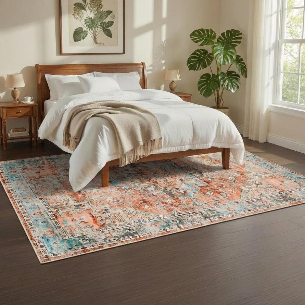 image:imageGarvee Washable Rug Blue Brown 8x10 Area Rug for Living Room Vintage Border Style Flat Pile Indoor Rug for Bedroom Dining Room Decor Blue BrownVintage  Red