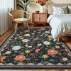 Garvee 10×13 Vintage Area Rug for Bedroom, Large Living Room Rug with Non Slip Backing, Floral Border Stain Resistant Non Shedding Area Rugs Low Pile Soft Mats for Bedroom, Dining Room, Pink(Farmhouse|black)