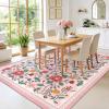 Garvee 10×13 Vintage Area Rug for Bedroom, Large Living Room Rug with Non Slip Backing, Floral Border Stain Resistant Non Shedding Area Rugs Low Pile Soft Mats for Bedroom, Dining Room, Pink(Farmhouse|pink)