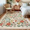 Garvee 10×13 Vintage Area Rug for Bedroom, Large Living Room Rug with Non Slip Backing, Floral Border Stain Resistant Non Shedding Area Rugs Low Pile Soft Mats for Bedroom, Dining Room, Pink(Farmhouse|beige)