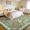 Garvee 10×13 Vintage Area Rug for Bedroom, Large Living Room Rug with Non Slip Backing, Floral Border Stain Resistant Non Shedding Area Rugs Low Pile Soft Mats for Bedroom, Dining Room, Pink(Farmhouse|green)