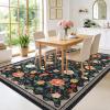 Garvee 10×13 Vintage Area Rug for Bedroom, Large Living Room Rug with Non Slip Backing, Floral Border Stain Resistant Non Shedding Area Rugs Low Pile Soft Mats for Bedroom, Dining Room, Pink(Farmhouse|black)