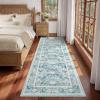 Garvee 10×13 Vintage Area Rug for Bedroom, Large Living Room Rug with Non Slip Backing, Floral Border Stain Resistant Non Shedding Area Rugs Low Pile Soft Mats for Bedroom, Dining Room, Pink(Cottage|blue)