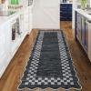 Garvee 5×7 Modern Checkerboard Washable Rug for Entryway Indoor, Bordered Living Room Rug with Non Slip Backing, Stain Resistant Non Shedding Solid Color Area Rugs for Bedroom, Dining Room, Taupe(Scalloped|dark Grey)